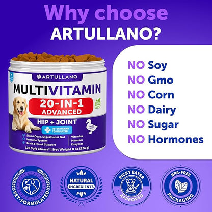 Dog Multivitamin Chewable with Glucosamine 20 in 1 - Dog Vitamins and Supplements - Senior & Puppy Multivitamin for Dogs - Pet Joint Support Health - Immunity, Mobility, Gut Skin - 120 Chews