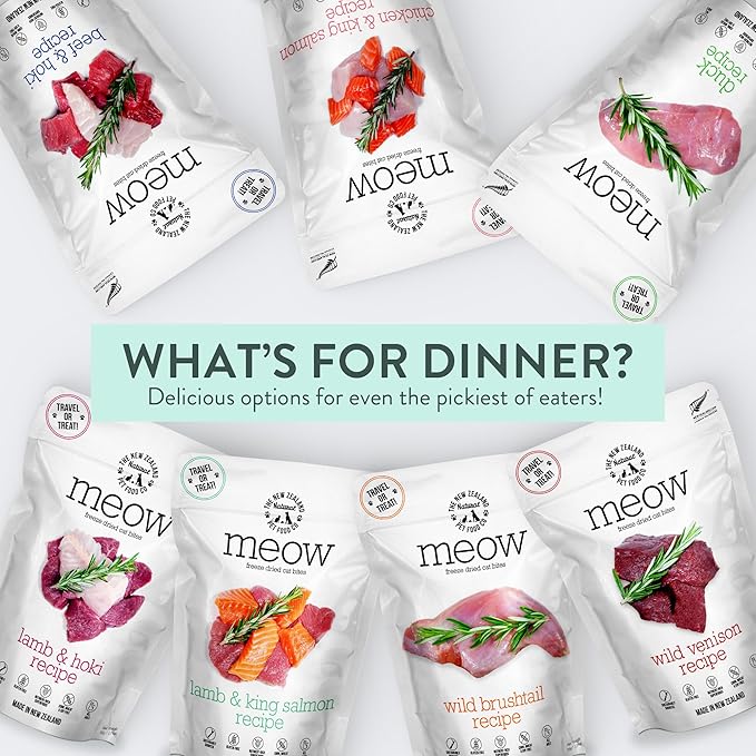 The New Zealand Natural Pet Food Co Meow Freeze Dried Cat Food - Lamb & Hoki Recipe, High Protein Treats, Meals & Toppers, Dry Cat Food, 9.9 oz