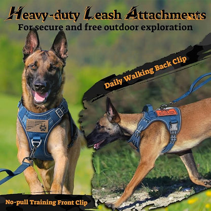 rabbitgoo Dog Harness for Large Dogs No Pull, Tactical Service Pet Vest with Molle and Control Handle, Adjustable and Reflective Military Harness for Easy Walking and Training, Blue, L