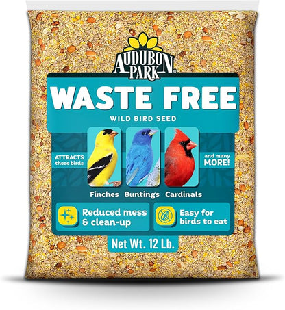 Audubon Park Waste Free Wild Bird Seed – 12 lb. No Mess Blend with Sunflower Hearts & Peanut Pieces – Bird Food for Outside Feeders