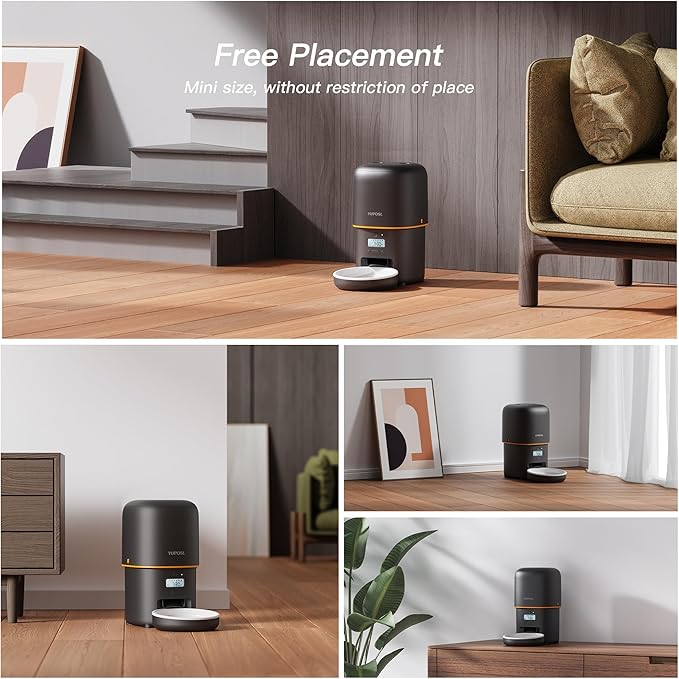 Automatic Cat Feeder - 2L Cat Food Dispenser, Timed Auto Pet Feeder with 180-day Battery Life, 1-6 Meals Per Day, 1-16 Portion, Ceramic Bowl, Desiccant Bag Keeps Dry Food Fresh, Also for Small Dogs