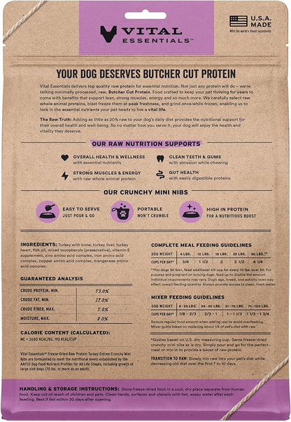 Vital Essentials Freeze-Dried Raw Turkey Meal or Mixer Dog Food Crunchy Mini Nibs, 14 oz