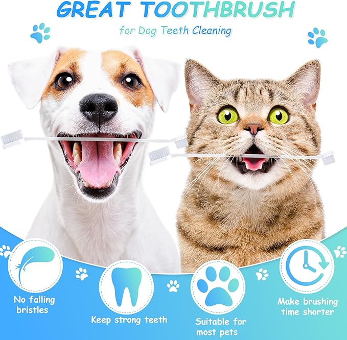 Honeydak Dog Toothbrush Bulk Dual Headed Dental Brushes Dogs Tooth Brushing Kit Long Handle Pet Tooth Brush for Puppy Large Small Cats and Most Pets Teeth Cleaning Dental Supplies(70 Pcs,White)