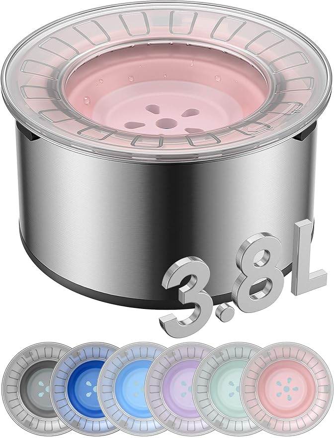 1Gallon Large Dog Water Bowl No Spill, [Anti Digging Lid & Rubber Bottom] Spill Proof Dog Bowl, Anti Splash Mess Dripless Slow Drinking Stainless Steel Water for Sloppy Messy Drinkers Car