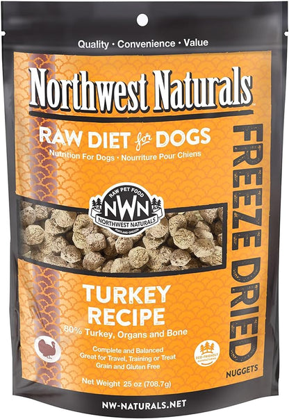 Northwest Naturals Freeze-Dried Turkey Dog Food - Bite-Sized Nuggets - Grain-Free, High-Protein, Raw Diet, Human-Grade, Limited Ingredients, All Natural, Made in The USA, Healthy & Nutritious - 25 Oz