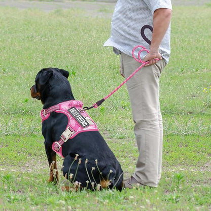 Heavy Duty Tactical Dog Harness for Large Dogs, No Pull Adjustable Pet Harness Reflective Service Training Easy Control Pet Vest Military K9 Working Dog Harnesses-X- Large, Pink Camo