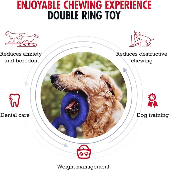 SuperChewy Tough Dog Double Ring Toy | Lifetime Replacement | Strong Natural Rubber | Great Dog Pull Toy for Exercise | Tug Toys for Dogs | Ultra Durable Chew Toys for Aggressive Chewers