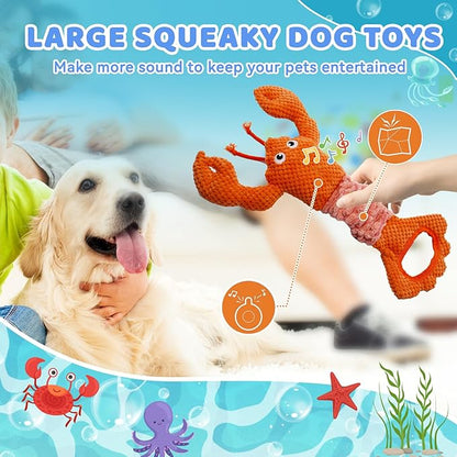 Tug of War Dog Toy, Squeaky Dog Toys Interactive Lobster Puppy Toys with Crinkle Paper to Keep Them Busy