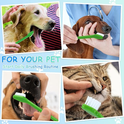Honeydak Dog Toothbrush Bulk Dual Headed Dental Brushes Dogs Tooth Brushing Kit Long Handle Pet Tooth Brush for Puppy Large Small Cats and Most Pets Teeth Cleaning Dental Supplies(70 Pcs,Green)