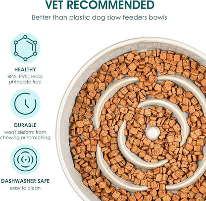 vancasso Slow Feeder Dog Bowl, 1.5 Cups Ceramic Slow Feeder for Medium Breed, Puzzle Maze Dog Food Bowl for Fast Eater, Light Gray