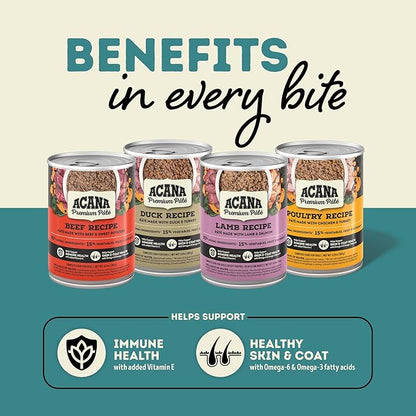 ACANA Premium Pate in Bone Broth Grain-Free Wet Dog Food Variety Pack: Beef + Poultry Recipes 12.8oz Cans (6 Count, 3 of Each)