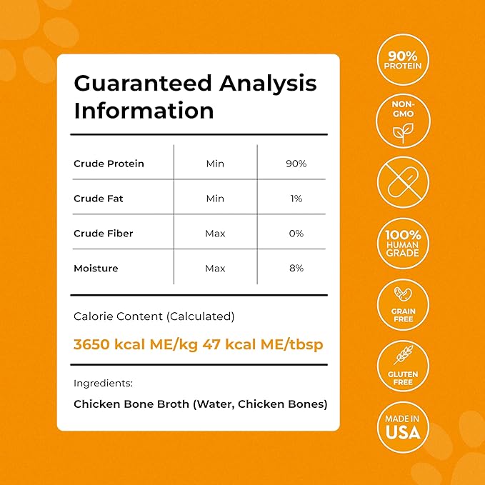 Chicken Bone Broth for Dogs - Chicken Flavor Dog Rehydration Powder - Dog Water Flavor Enhancer for Picky Eaters - Bone Broth for Cats - Drizzlers for Dogs - Made in USA