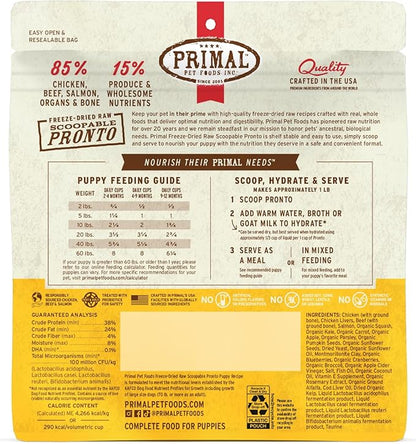 Primal Freeze Dried Puppy Dog Food, Pronto Mini Nuggets; Scoop & Serve, Complete & Balanced Meal; Also Use As Topper or Treat; Premium, Healthy, Grain Free, High Protein Raw Dog Food (7 oz)