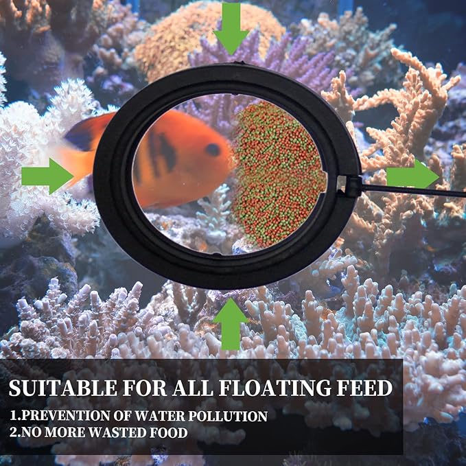 2PCS Fish Feeding Ring,Fish Feeder Circle Aquarium and Tank Floating Rings Food Feeders with Suction Cup for Goldfish Turtle and Other Smaller Fish (Round and Square, Black)