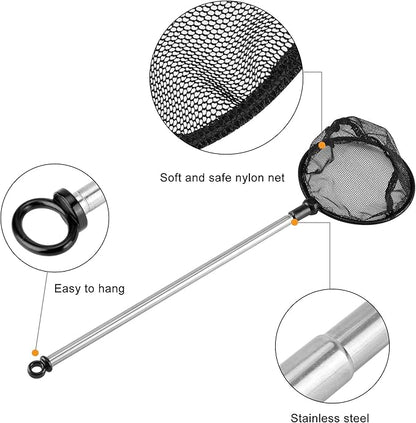 Telescopic Aquarium Fish Net, Fine Mesh Round Fish Net for Fish Tank with Extendable Long Handle (3.5 inch)