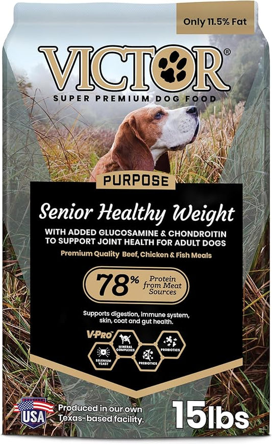 VICTOR Super Premium Dog Food – Purpose – Senior Healthy Weight Management – Dry Dog Food for Adult Dogs – Gluten Free with Glucosamine and Chondroitin, for Hip and Joint Health, 15lbs
