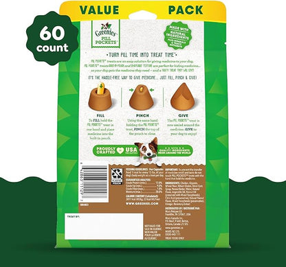 Greenies Pill Pockets for Dogs Large Size, Soft Dog Treats, with Real Peanut Butter, 15.8 oz. Pouch (60 Treats)