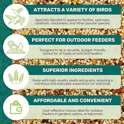 Wild Bird Seed 5 Lbs, Premium Mixed Wild Birdseeds, Nut Free Mix Feed, Nutrient-Rich Birdseeds, Supports Daily Energy Growth & Healthy Balanced Diet, Bird Seed for Outside Feeders