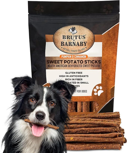 USA Sweet Potato Dog Treats - Grain Free, Cinnamon Pumpkin Crunchy Sticks are Great Tasting, Promote Positive Dog Gut Health with Natural Anti-Diarrhea Properties, no Preservatives Added