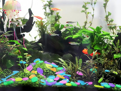 350 PCS Luminous Stones – Mixed Color Glow Rocks Decorations DIY Decorative Pebbles for Aquarium Fish Tank Sidewalk Garden Path Patio Terrace Lawn Yard Ornaments Colorful Cobbles Decor FD05MX350