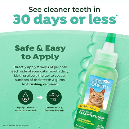 TropiClean Fresh Breath Cat Toothpaste for Teeth Cleaning, Breath Freshener, Easy to Use Plaque & Tartar Remover Gel, No Toothbrush Needed, 2oz.