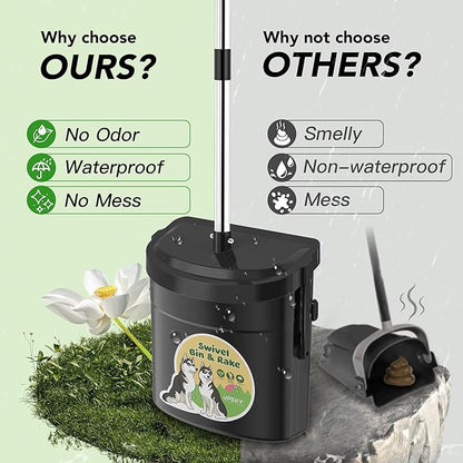 UPSKY Dog Pooper Scooper Swivel Bin & Rake Kit with 100 Waste Bags,33.4" Stainless Steel Long Handle Heavy Duty Pet Poop Shovel for Large Medium Small Dogs, Odor-Proof Lid for Yard/Lawn/Outdoor Use