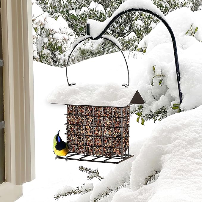 winemana Suet Feeder for Outside Hanging, Metal Suet Cake Holder Squirrel Proof, Weatherproof Bird Feeders for Wild Birds Woodpecker, Single Suet Cage for Outdoor Garden