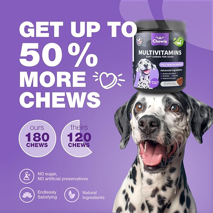 Dog Vitamins 15 in 1 - Dog Multivitamin Chews with MSM for Hip & Joint Health - Dog Supplement for Itchy Skin Relief - Multivitamin for Dogs Immune Support with Enzymes - Skin & Coat, Mobility Support
