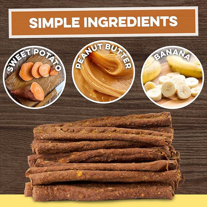 USA Sweet Potato Dog Treats - Grain Free, Peanut Butter Crunchy Sticks are Great Tasting, Promote Positive Dog Gut Health with Natural Anti-Diarrhea Properties, no Preservatives Added