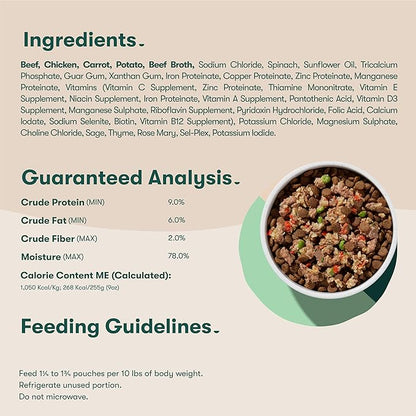 Jinx Beef Grain Free Wet Dog Food Pouches, Meal or Dog Food Topper Mix-in, Made with Real Beef & Chicken, Bone Broth & Brown Rice, No Fillers, Puppy, Adult, Senior, 9oz, 6 Pack