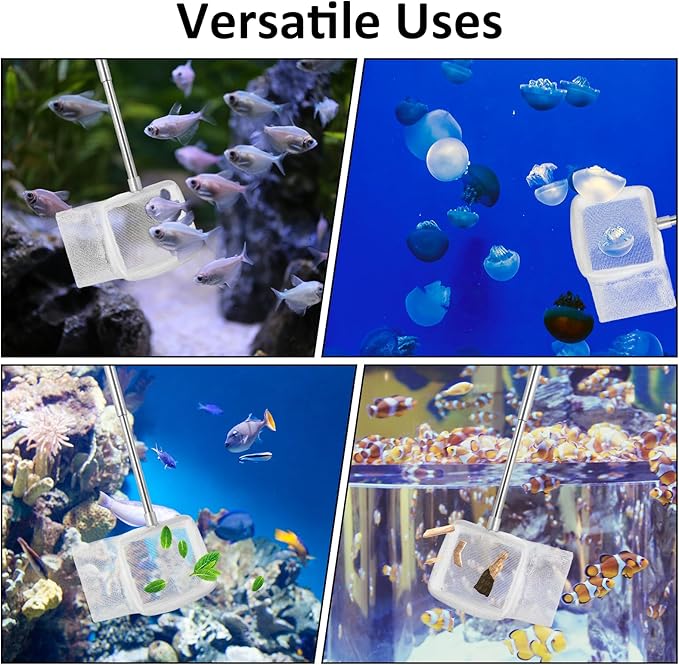 Aquarium Shrimp Net, Shrimp Skimming Aquarium Nets with Extendable Stainless Steel Handle Fish Net for Fish Tank Aquariums Small Ponds Baby-Fish Food Residue Debris, Retractable 7.5-21 Inches Long