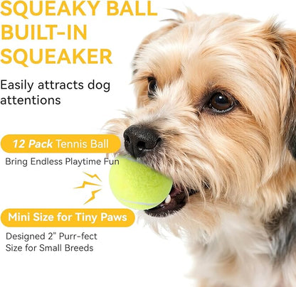 susu & wuwu 12 Pack Squeaky Balls for Small Dogs, 2 Inch Small Tennis Balls Interactive Fetch Dog Toy, Non-Toxic Durable Puppy Chew Toys for Teething, Training, Playing, Throwing