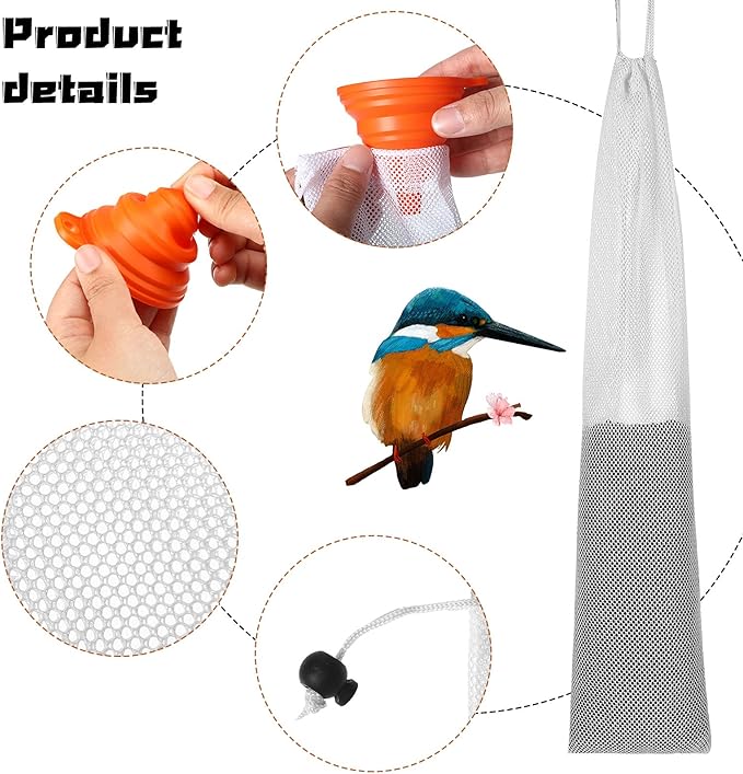 5 Piece Thistle Seed Feeder Set Mesh Socks with Folding Food Funnel for Finches for Garden Yard Outdoor(4 x 16 Inch)