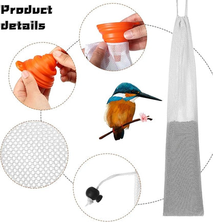 5 Piece Thistle Seed Feeder Set Mesh Socks with Folding Food Funnel for Finches for Garden Yard Outdoor(4 x 16 Inch)