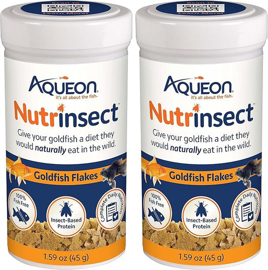 Aqueon Nutrinsect Fish-Free Fish Food, Goldfish Flakes, 1.59 oz (Pack of 2)