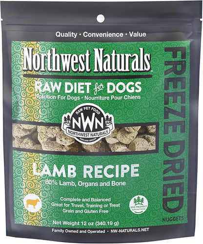 Northwest Naturals Freeze-Dried Lamb Dog Food - Bite-Sized Nuggets - Grain-Free, High-Protein, Raw Diet, Human-Grade, Limited Ingredients, All Natural, Nutrient-Dense, Healthy & Nutritious - 12 Oz