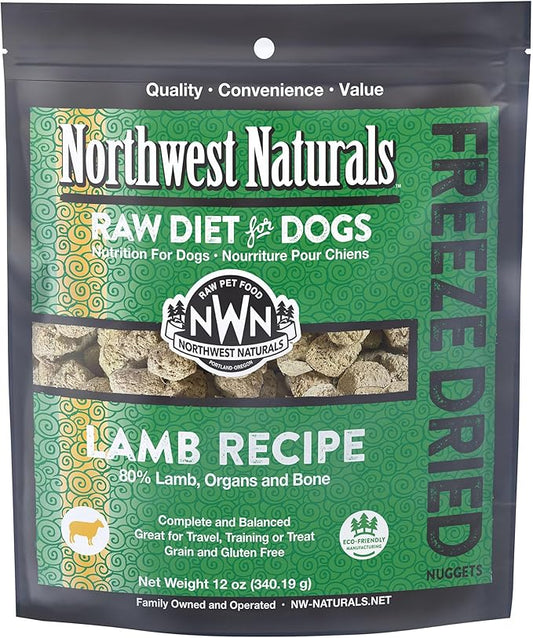 Northwest Naturals Freeze-Dried Lamb Dog Food - Bite-Sized Nuggets - Grain-Free, High-Protein, Raw Diet, Human-Grade, Limited Ingredients, All Natural, Nutrient-Dense, Healthy & Nutritious - 12 Oz