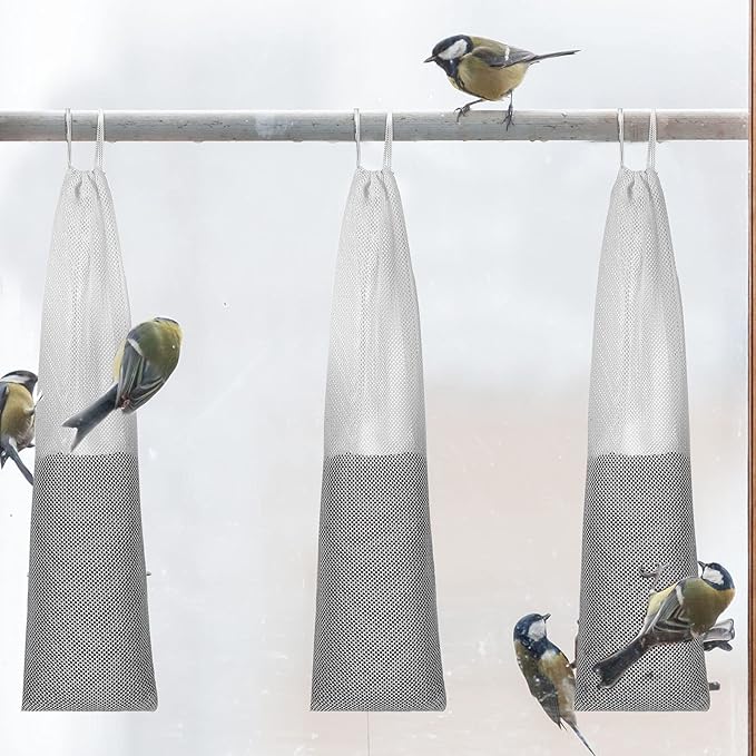 5 Piece Thistle Seed Feeder Set Mesh Socks with Folding Food Funnel for Finches for Garden Yard Outdoor(4 x 16 Inch)