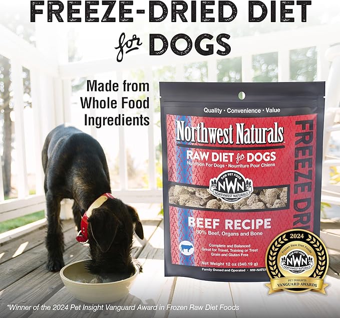 Northwest Naturals Freeze-Dried Beef Dog Food - Bite-Sized Pieces - Grain-Free, High-Protein, Raw Diet, Human-Grade, Limited Ingredients, All Natural, Nutrient-Dense, Healthy & Nutritious - 12 Oz