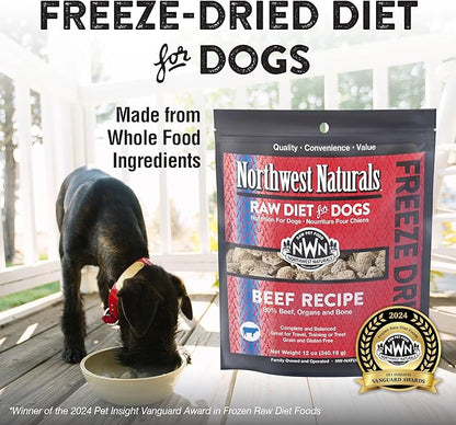 Northwest Naturals Freeze-Dried Beef Dog Food - Bite-Sized Pieces - Grain-Free, High-Protein, Raw Diet, Human-Grade, Limited Ingredients, All Natural, Nutrient-Dense, Healthy & Nutritious - 12 Oz