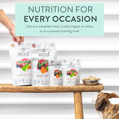 Woof Freeze Dried Dog Food - Wild Venison, High Protein, Dog Food Topper & Dog Treats, All Life Stages, 1.76 oz