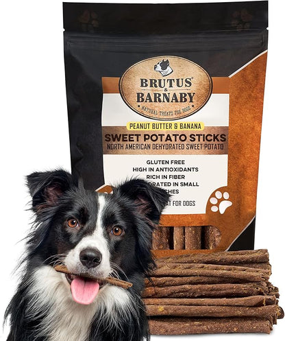 USA Sweet Potato Dog Treats - Grain Free, Peanut Butter Crunchy Sticks are Great Tasting, Promote Positive Dog Gut Health with Natural Anti-Diarrhea Properties, no Preservatives Added