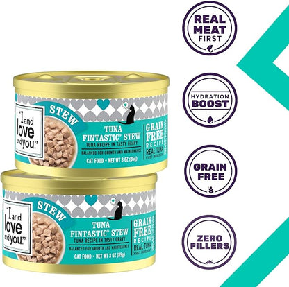I and love and you Wet Cat Food - Tuna Fintastic Stew - Tuna Recipe, Grain Free, Filler Free, 3oz Pack of 24 Cans