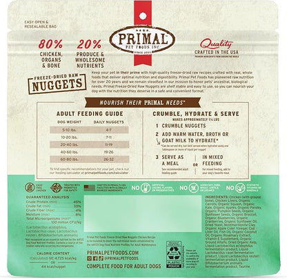 Primal Freeze Dried Raw Dog Food Nuggets, Chicken, Complete & Balanced Meal, Also Use as Topper or Treat, Premium, Healthy, Grain Free, High Protein Raw Dog Food, 5.5 oz