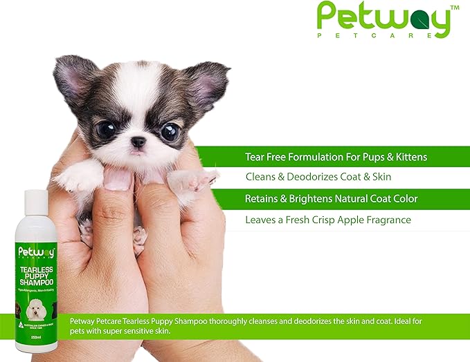 Petway Petcare Tearless Puppy Shampoo for Puppies and Kittens with Sensitive Skin, Hypoallergenic, Brightens and Highlights Natural Coat Colors, Free of phosphates, Gentle on Puppies Eyes, 250ml