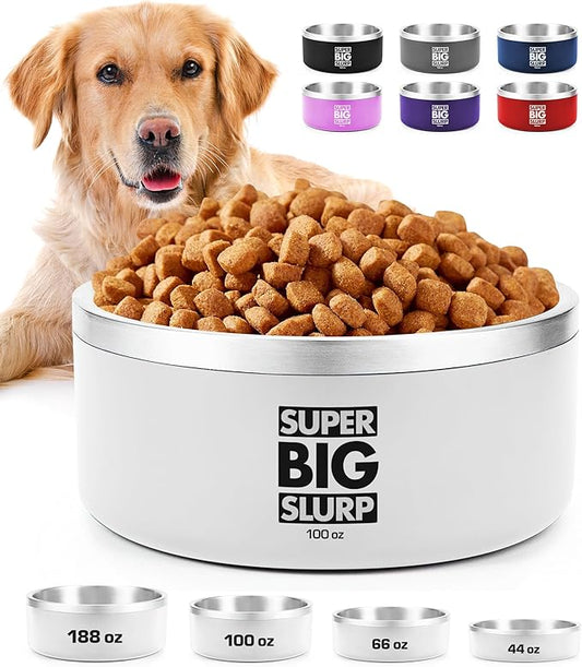 Tuff Pupper 100 oz Heavy Duty Insulated Stainless Steel Dog Bowl for Large Dogs, Non-Slip Base, Dishwasher Safe