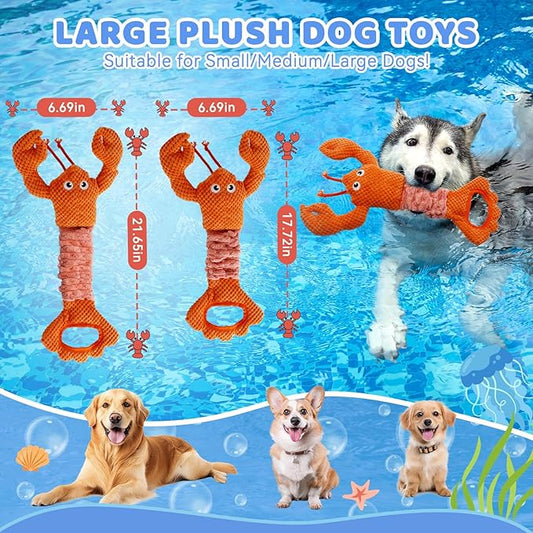 Tug of War Dog Toy, Squeaky Dog Toys Interactive Lobster Puppy Toys with Crinkle Paper to Keep Them Busy