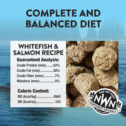 Northwest Naturals Freeze-Dried Whitefish & Salmon Dog Food - Bite-Sized Nuggets - Grain-Free, High-Protein, Human-Grade Ingredients, All Natural, Omega-3 for Skin & Coat - 12 Oz (Pack of 2)