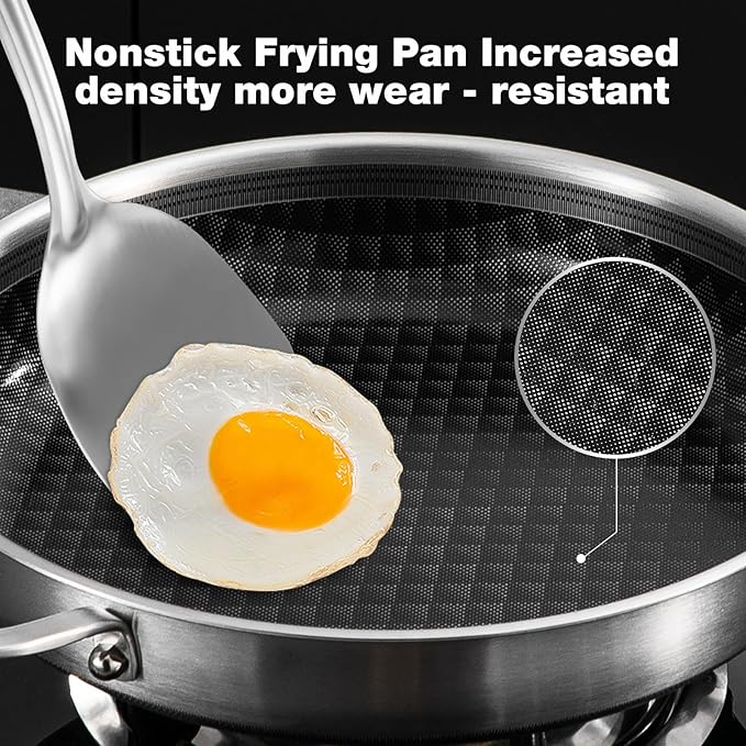 12-Inch Non Stick Frying Pans, Ceramic Coating NonStick Stainless Steel Pan Set, Tri-Ply Skillets and Pan Set with Lid, Cool-Touch Handle, Dishwasher and Oven Safe