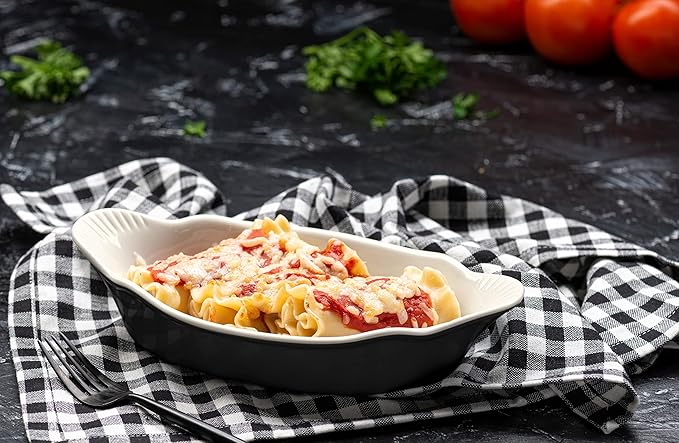 Au Gratin Baking Dishes, by Kook, Mini Casserole Dish, Set of 6, for Banana Split, Oven and Microwave Safe, Dishwasher Safe, Ceramic Serving Dishes, Lasagna & Cobblers, Individual Serving, 12 oz (Black)